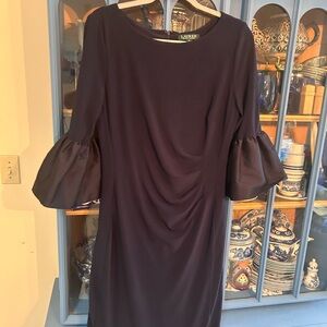 Ralph Lauren Blue Sheath Dress with Bell Sleeves